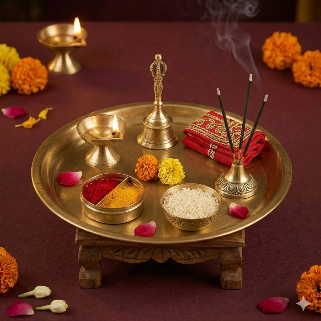 Brass Pooja Thali Set — Complete — image 1